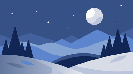 Fototapeta premium White Christmas night landscape with snowy mountains and a blue sky