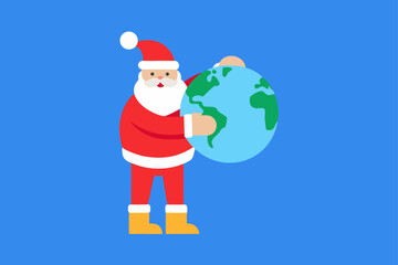 A cheerful cartoon Santa Claus with a gift bag and Christmas tree in the snow is a fun vector illustration for the holiday season and New Year's greeting card