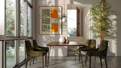 Large luxury modern bright interiors Living room mockup illustration 3D rendering image