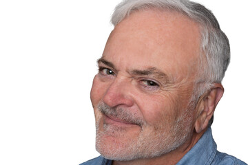 Close up portrait of handsome Mature man against a transparent background.