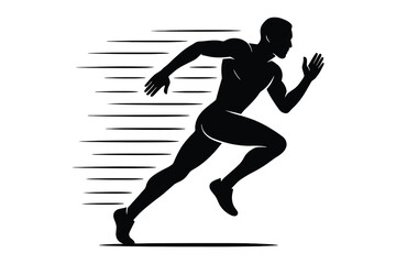 Dynamic silhouette of a muscular athlete sprinting with speed lines and motion blur effect