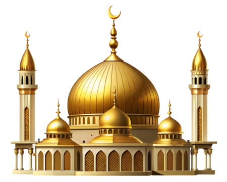 Golden mosque silhouette iconic islamic architecture structure isolated on transparent background