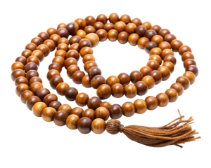 Wooden tasbih prayer beads with tassel isolated on transparent background-