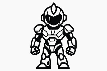 Stylized cartoon robot warrior character standing front facing with futuristic armor and helmet