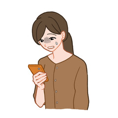 スマホ（スマートフォン）を見てショックを受けている若い女性のイラスト