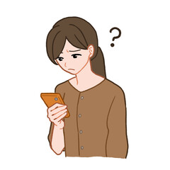スマホ（スマートフォン）を見て困惑している若い女性のイラスト