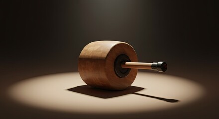 Wooden toy top in a spotlight highlighting craftsmanship and nostalgic playtime appeal