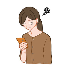 スマホ（スマートフォン）を見て泣いている若い女性のイラスト