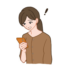 スマホ（スマートフォン）を見て喜んでいる若い女性のイラスト