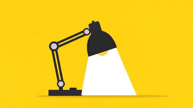 Modern desk lamp on yellow background with bright light beam