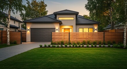 Obraz premium Contemporary home exterior showcasing modern design elements and landscape appeal beautiful house