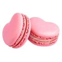 Two pink heart-shaped treats with white filling, close-up shot against a black background