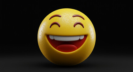 Fototapeta premium Happy Emoji Laughing with Eyes Closed on Black Background for Social Media