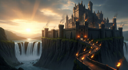 Naklejka premium Medieval Fantasy Castle on a Cliff