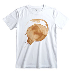 A white t-shirt with a large, circular coffee stain