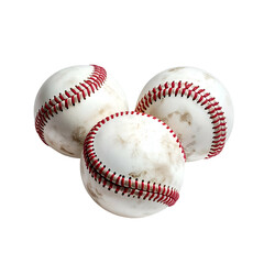 Three used baseballs with visible stitching and light wear, isolated against a black background
