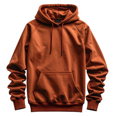 Isolated terracotta-colored hooded sweatshirt, front view, against a black background