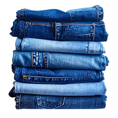 A stack of neatly folded denim jeans, various shades of blue, against a black background