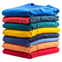 A stack of folded, colorful sweatshirts, neatly arranged in a tall, layered pile