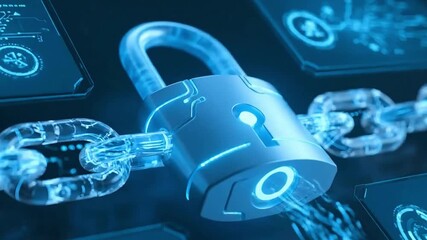 technology background Digital padlock and chain symbolizing blockchain technology and data security - Powered by Adobe