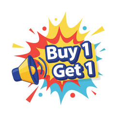 Fototapeta premium Buy One Get One Free Discount Offer Exciting Promotion with a Megaphone Illustration