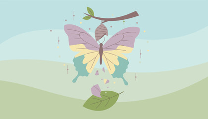 Butterfly emerging from chrysalis symbolizing transformation growth and new beginnings in nature