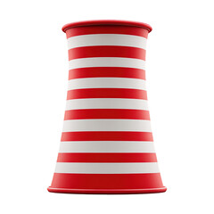 A striking red and white striped industrial smokestack stands tall against a black backdrop, isolated on transparent background, perfect cutout, PNG