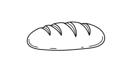 A simple black and white illustration of a loaf of bread, showing the details.