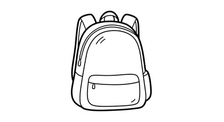 A black and white line drawing of a backpack with a front pocket.