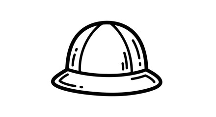 A simple black and white line art illustration of a classic bucket hat on a plain white background.