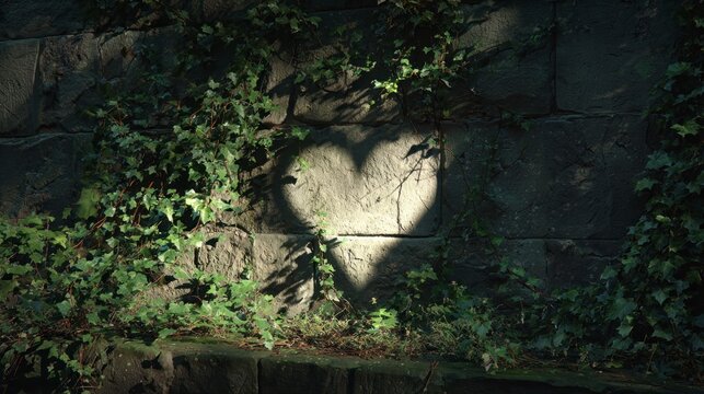 Heart shaped shadow on stone wall