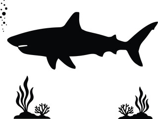 Powerful Shark Illustration in Dynamic Silhouette Marine Art for Adventure and Ocean Design