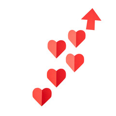Ascending hearts leading to an arrow pointing upwards, symbolising growth and positivity