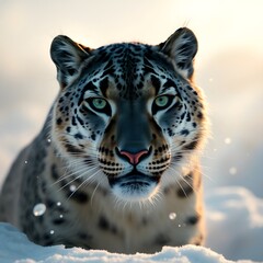 Majestic Snow Tiger Wildlife Portrait: Endangered Northern Carnivore in Beautiful Glacial Habitat