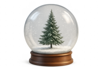 Snow globe with snow dusted christmas tree
