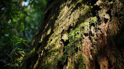 Tree trunk covered in moss