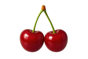Two red cherries on stem transparent background