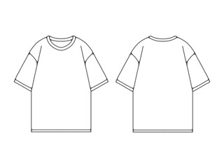 Oversized Design T-Shirt Outline Vector. Blank Apparel Mockup Vector for Designers