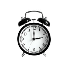 A classic black analog alarm clock on a solid black background, showing 200