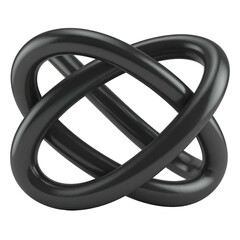 A glossy, intertwined, black shape against a transparent background, resembling an infinity symbol