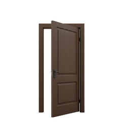 Brown door is slightly open isolated on transparent background PNG
