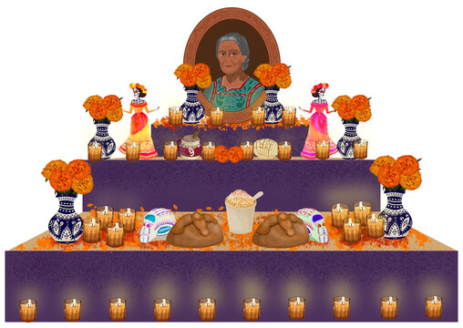 Altar de dia de muertos para una anciana