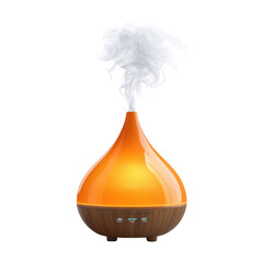 Aromatherapy diffuser emitting a gentle mist or air freshener on white background