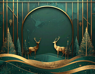 Art deco background with two deer in the background with gold details