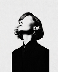 Black and white photo model without eyes