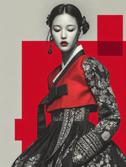 fashion model Red and black hanbok