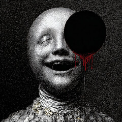 Horror Engraving Face with Black Circle and Blood Drip