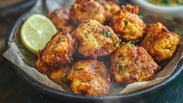 Paua fritters on the table with smoke