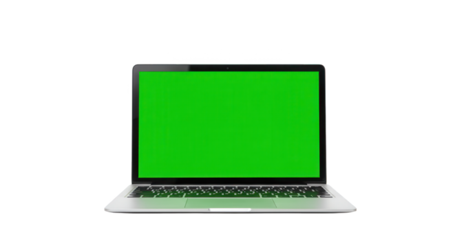 Laptop with green screen isolated on transparent background PNG