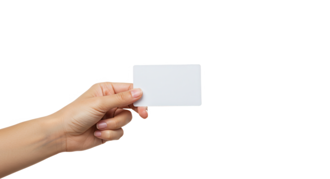 Hand holding blank card on transparent background - Powered by Adobe
